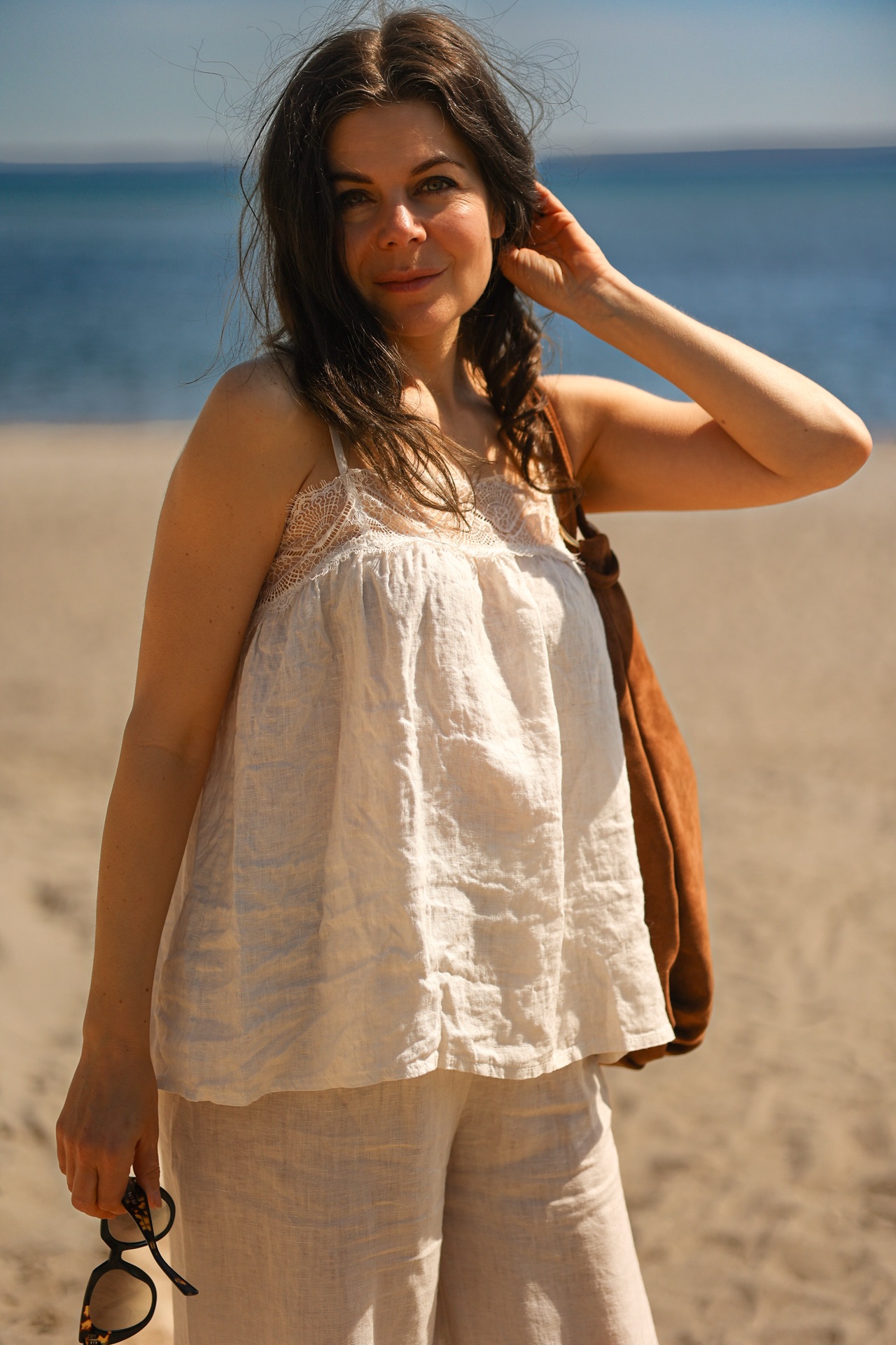 Leinentop Mette mit Spitze