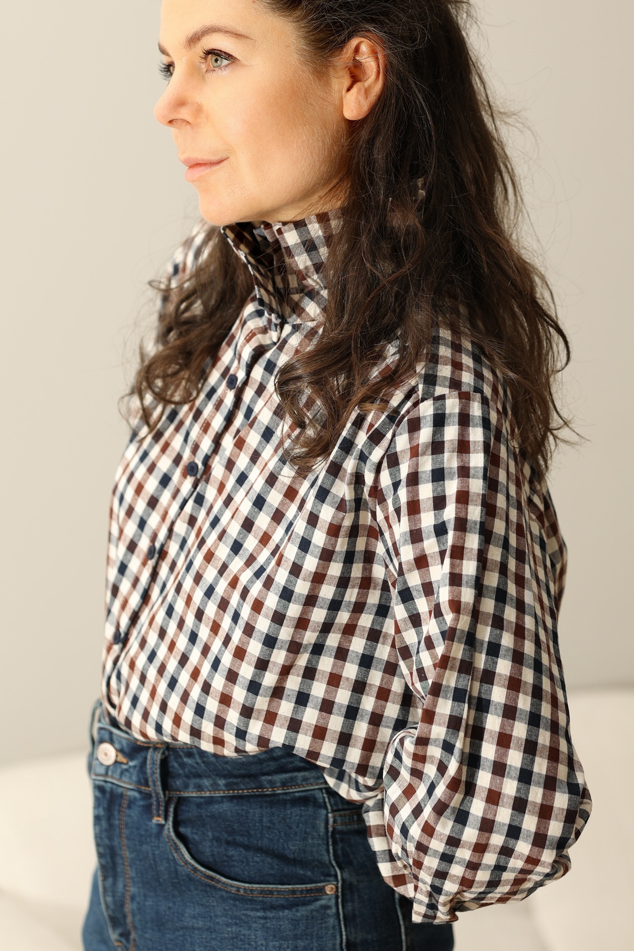 Bluse mit Vichy Karos und Stehkragen