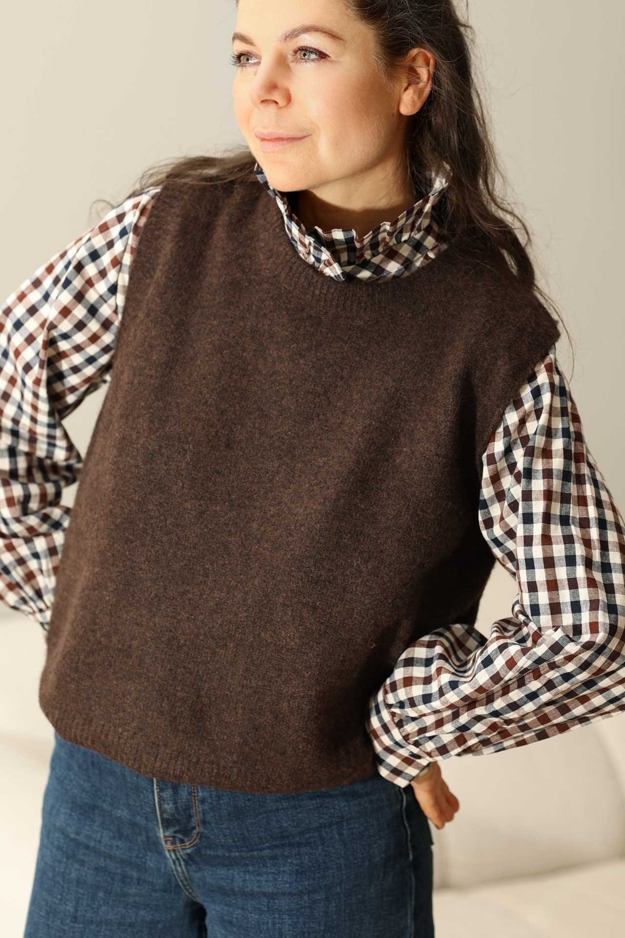 Bluse mit Vichy Karos und Stehkragen