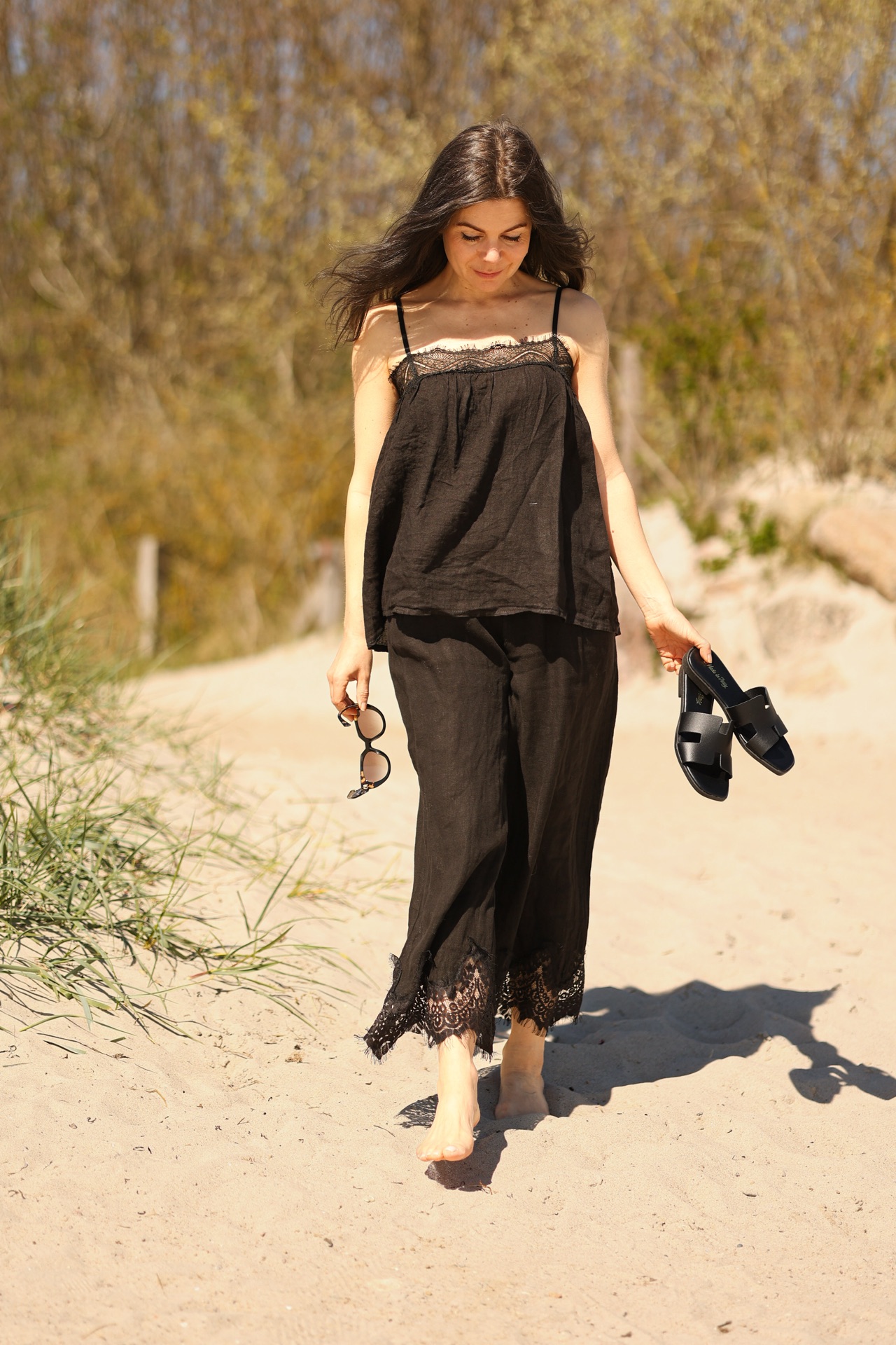 Leinenhose Mette mit Spitze