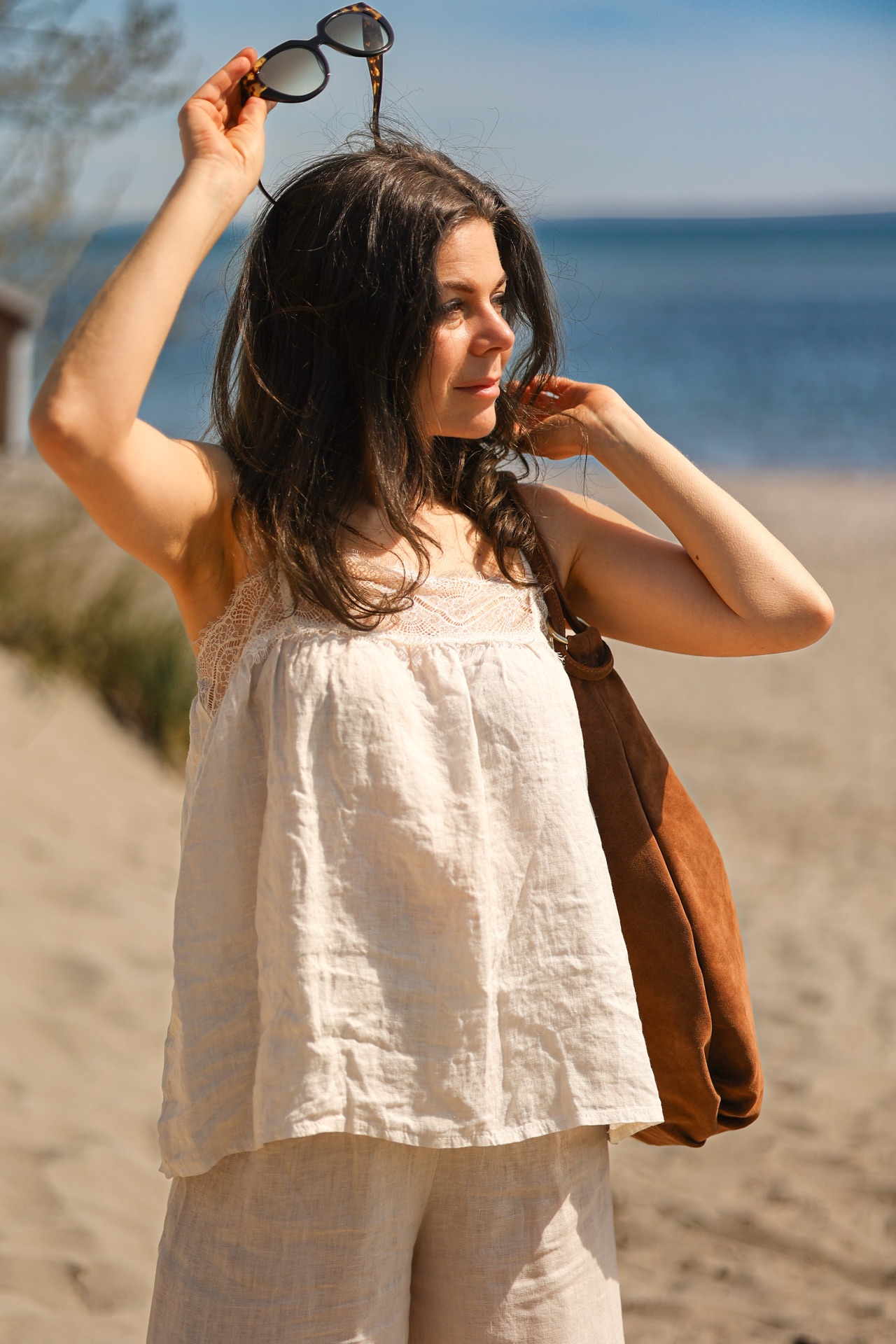 Leinentop Mette mit Spitze