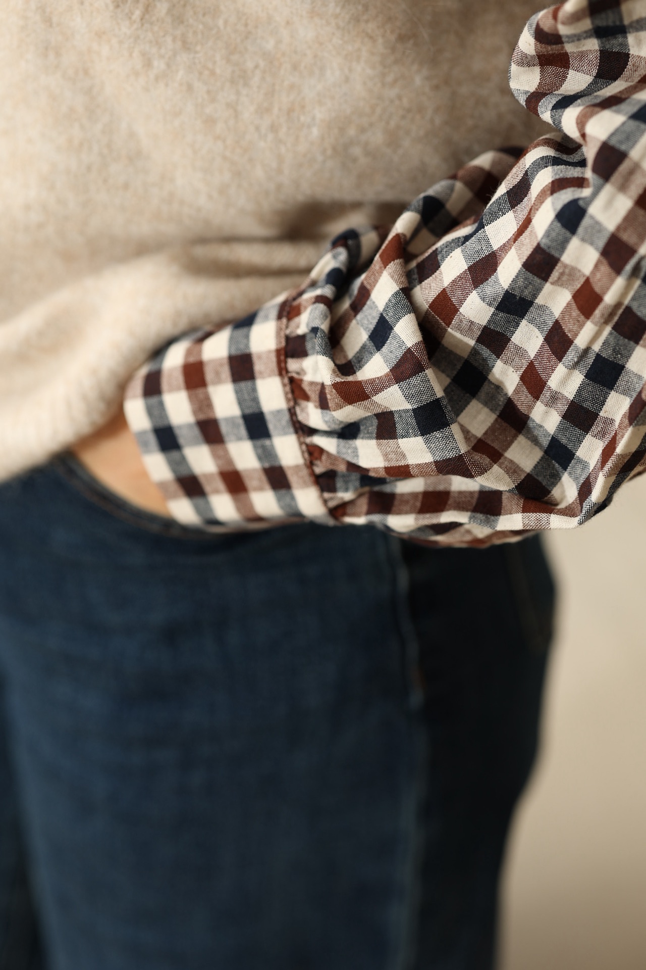Bluse mit Vichy Karos und Stehkragen