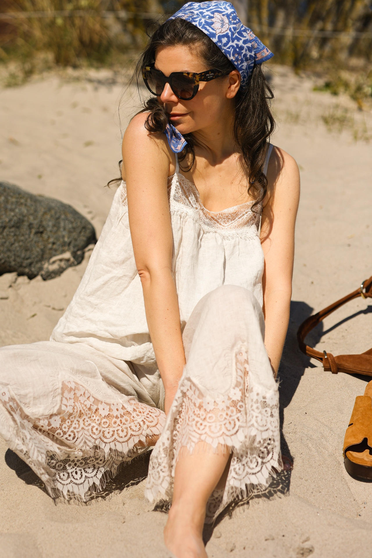 Leinenhose Mette mit Spitze