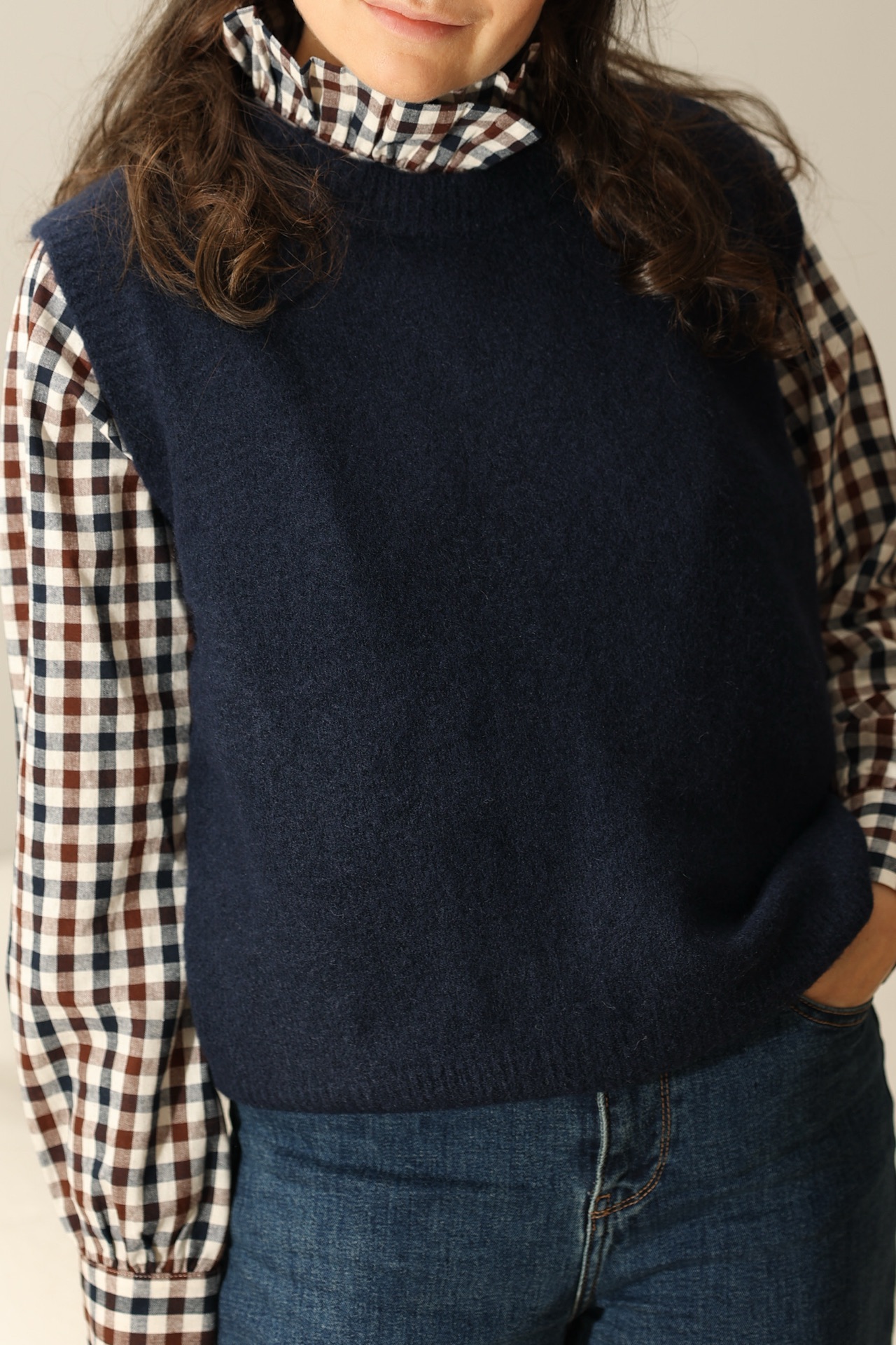 Bluse mit Vichy Karos und Stehkragen