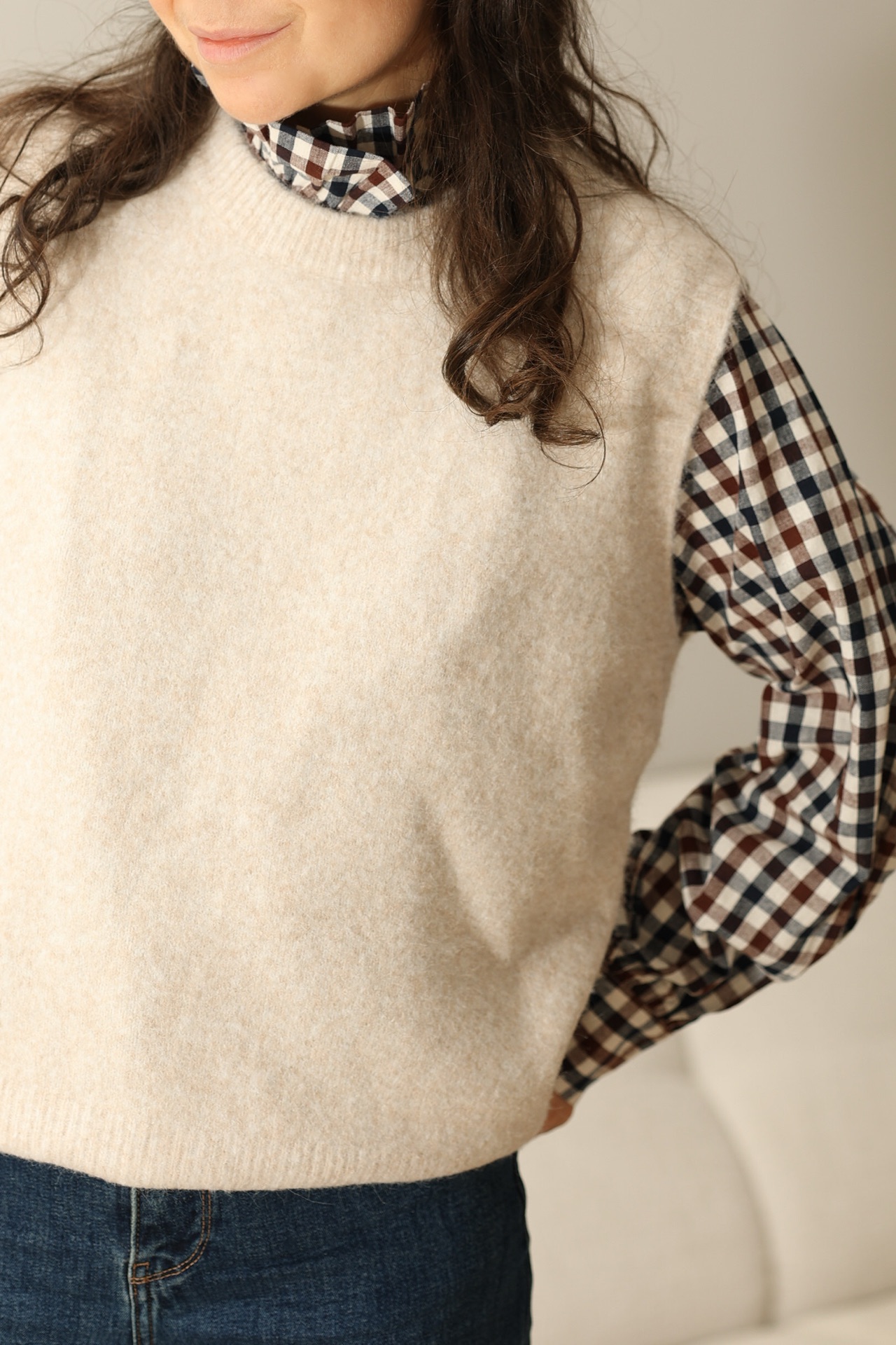 Bluse mit Vichy Karos und Stehkragen