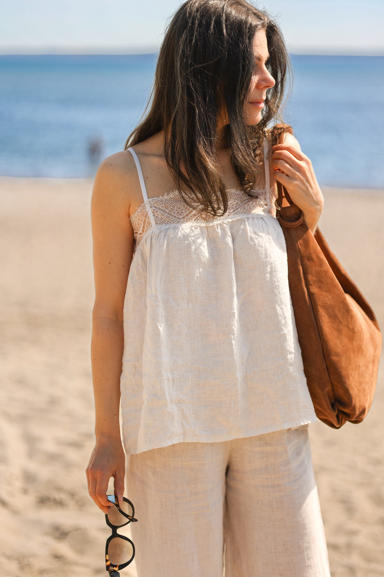 Leinentop Mette mit Spitze