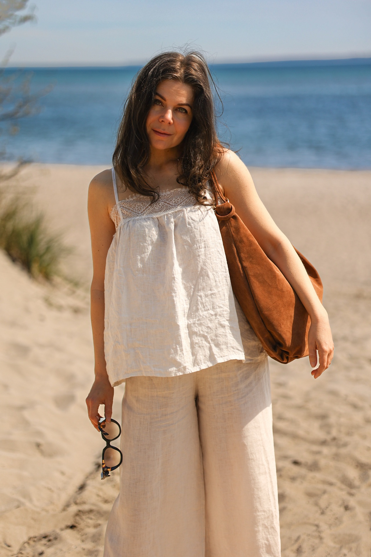 Leinentop Mette mit Spitze