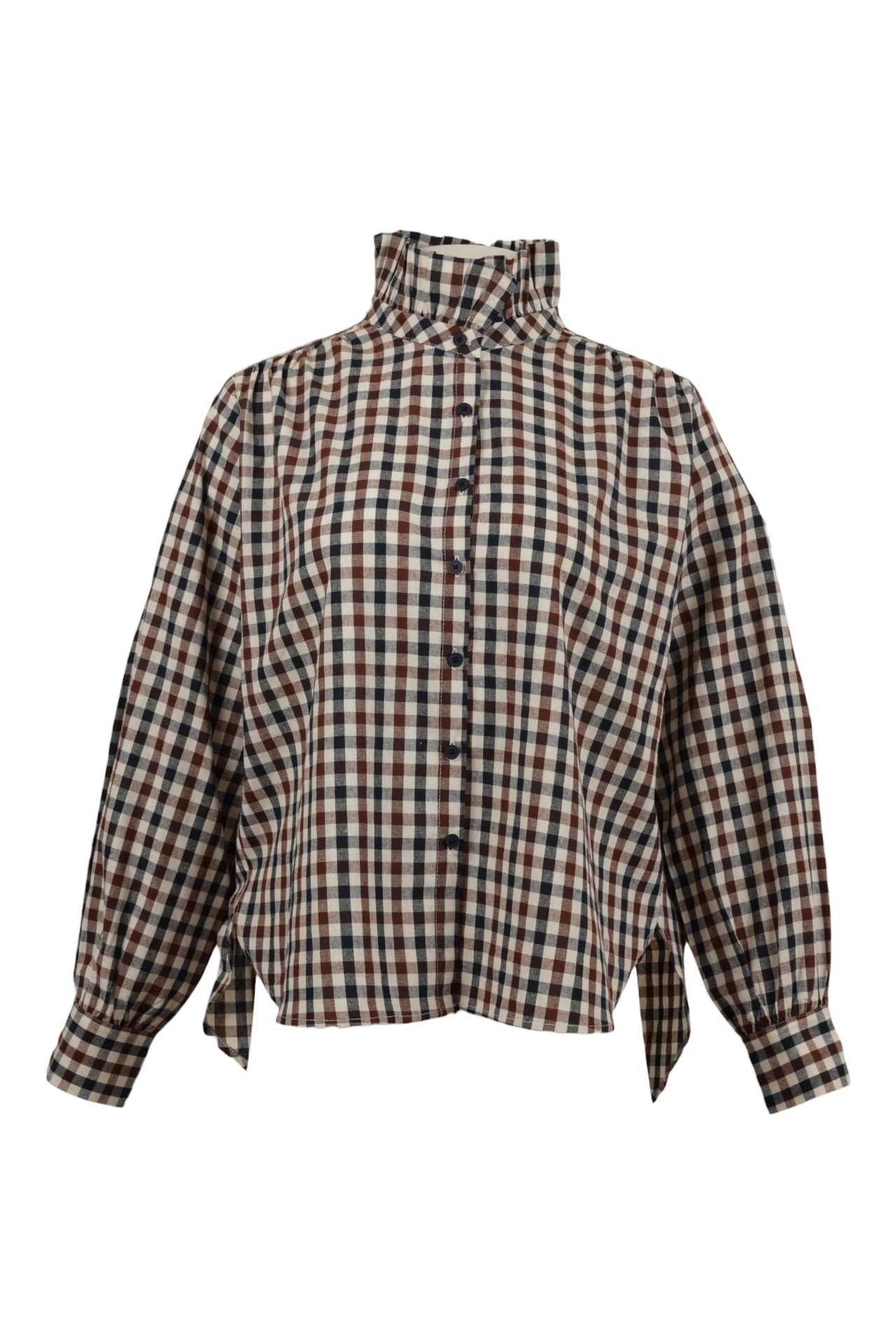 Bluse mit Vichy Karos und Stehkragen