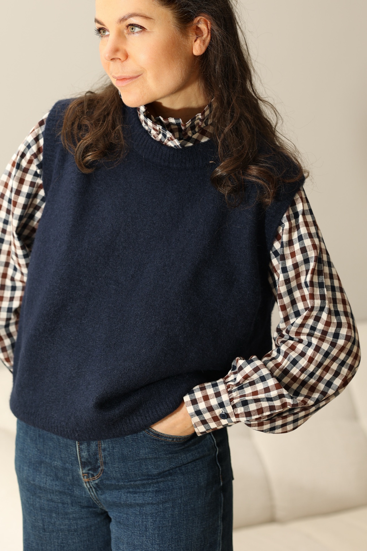 Bluse mit Vichy Karos und Stehkragen