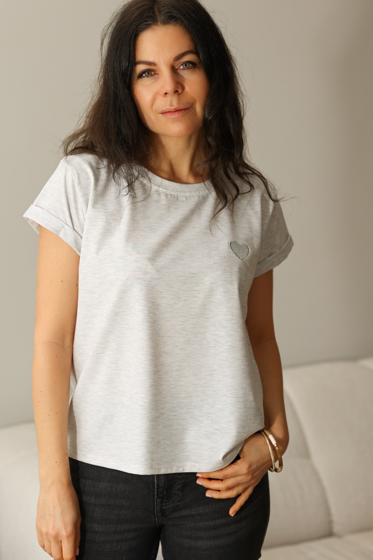 T-Shirt Heart - grey melange